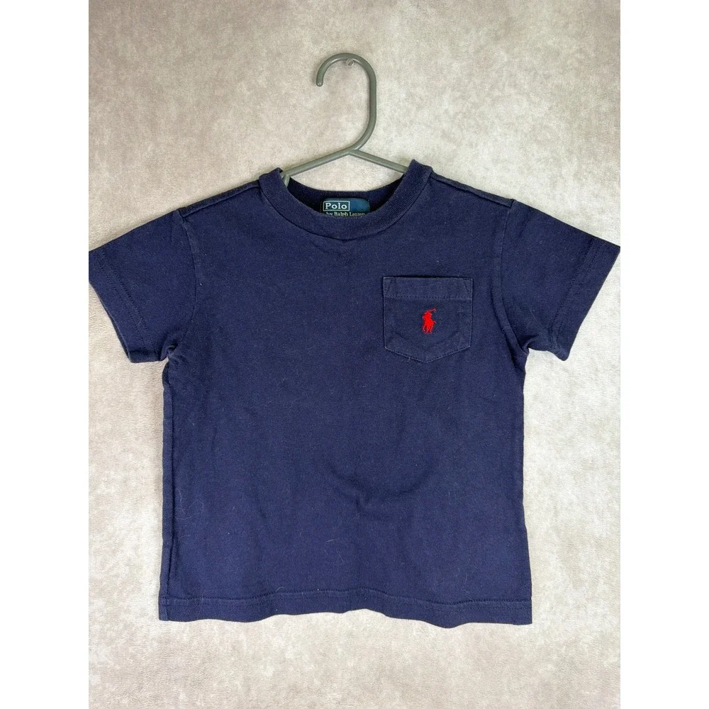 Polo Ralph Lauren Shirts Boys 24M Navy Blue Striped Polo and Pocket Tee Set